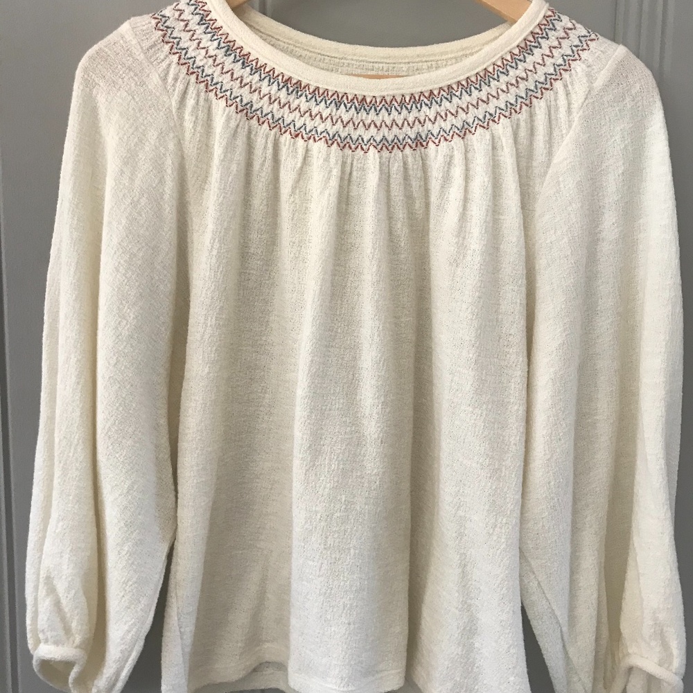 Madewell Jacquard Embroidered Smocked Top